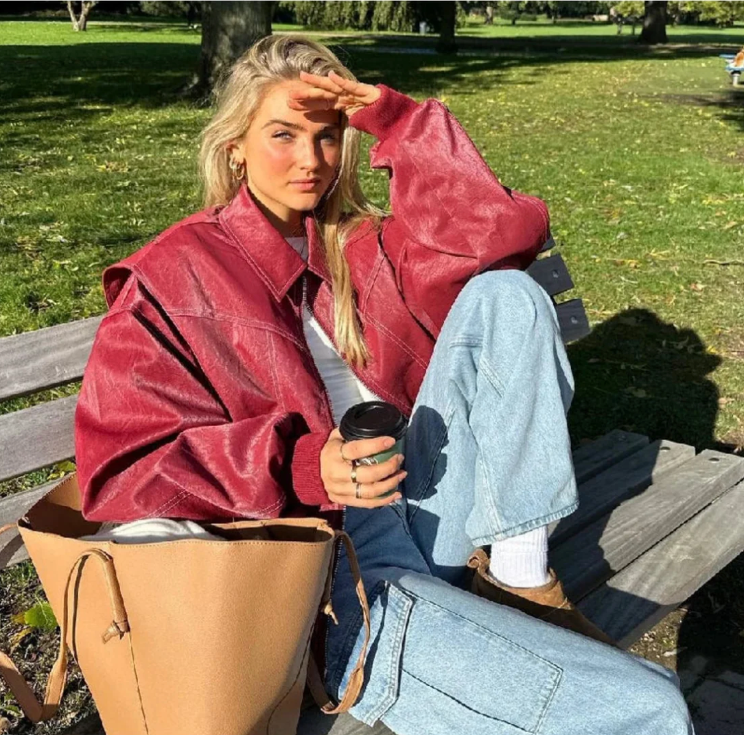 Chey Trendy Oversized Leren Jack